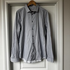 CLG Authenticated Versace Collection Dress Shirt 44 Large Blue Geometric Italy