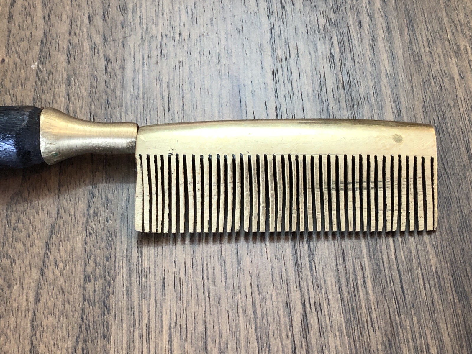 Vintage Brass Hot Comb Hair Straightener With Wood Handle German