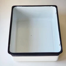 Vintage White Enamel Refrigerator Drawer Pan Black Trim Farmhouse Decor Storage