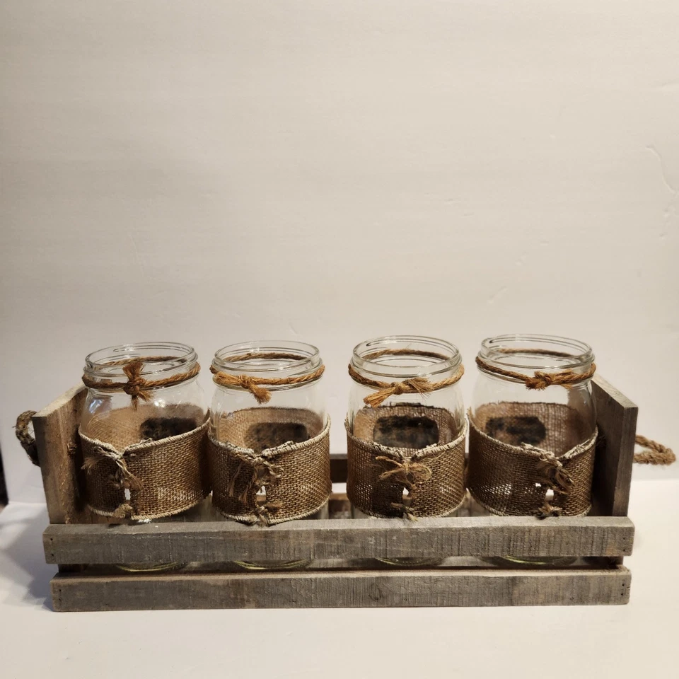 Decorative Rustic Mason Jar Caddy Set for Growing Garden Herb Spice Homemade - Image 3 of 3