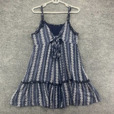Floral Dress Womens Blue Sleeveless Tie Knot Front Mini Tiered Ruffle Peplum