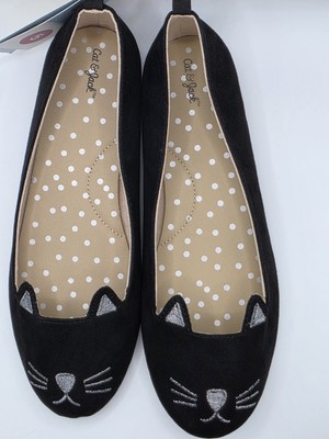 Cat & Jack Black Kitty Cat Face W/Silver Metalic Embroidery Girls Size 5 NWT