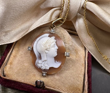 Gemme, Kamee, 585 Gold, Athena, Minerva, Perlen, Anhänger, Jugendstil, antik