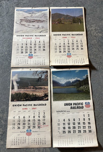 Vintage Union Pacific Railroad Calendars (Lot 0f 5) 1964, 1965, 1967, 1968, 1969