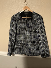 Lafayette148 New York Plaid Tweed Blazer Jacket
