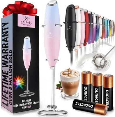 Zulay Kitchen Powerful Milk Frother Wand With 4 AA Duracell Batteries - Ultra Fa