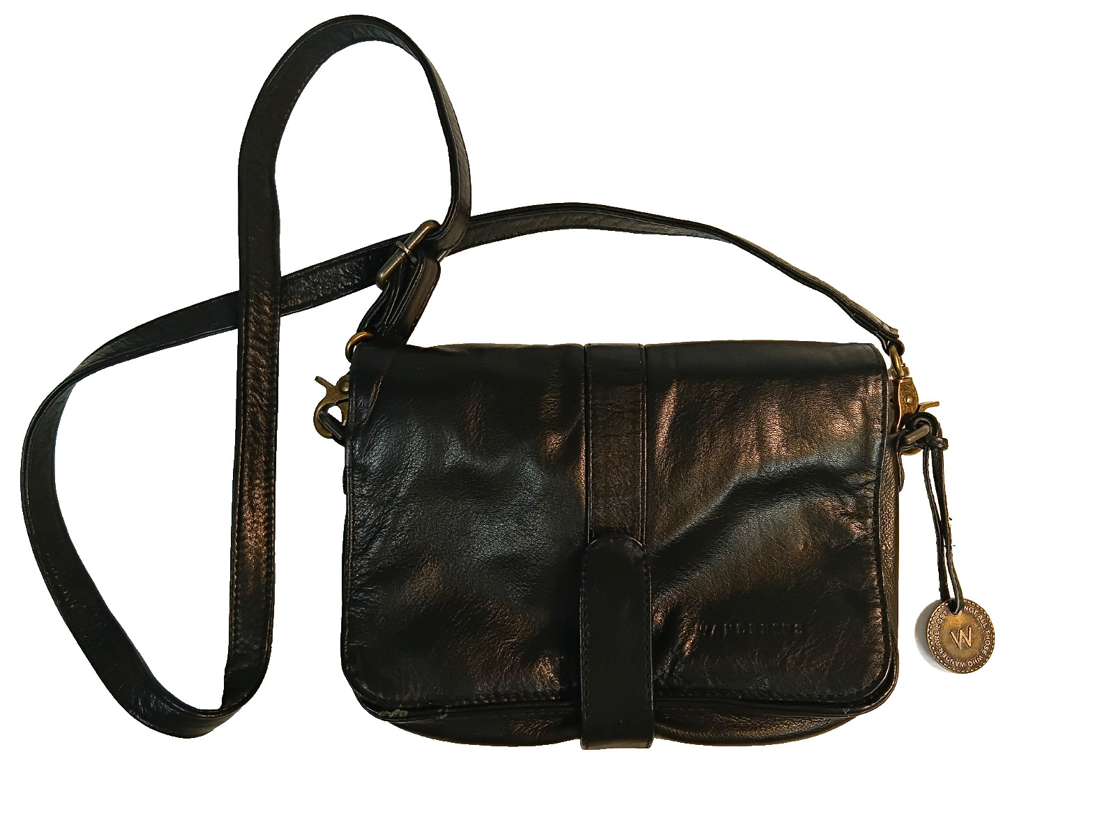 Wanderers Travel Co Black Leather The Notting Hill Cross Body Shoulder Handbag
