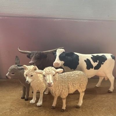 Schleich farm animal lot, Bull, Cow, Sheep, Wolf, Donkey. Will sell separately