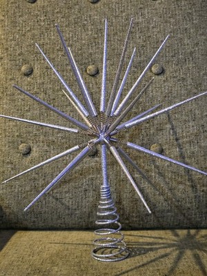 Retro silver glitter atomic star tree topper