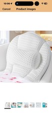White Ergonomic Bathtub Pillow, Breathable Mesh, Thick Padding, Suction Cups