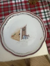 Vtg Homer Laughlin Dinner Colonial Kitchen Dinner Plate  Child Dog Snow  Door
