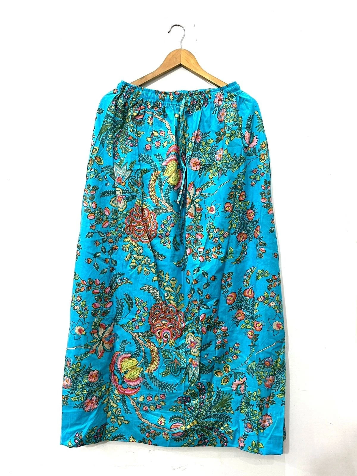 Indian Cotton Sky Blue Hand Block Floral Skirt Women's Clothing Partywear Skirt