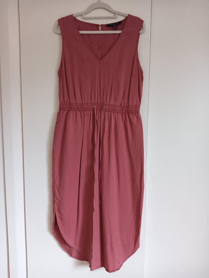 Forever New Pink V-Neck Sleeveless Shift Midi Dress Drawstring Zip Lyocell 10