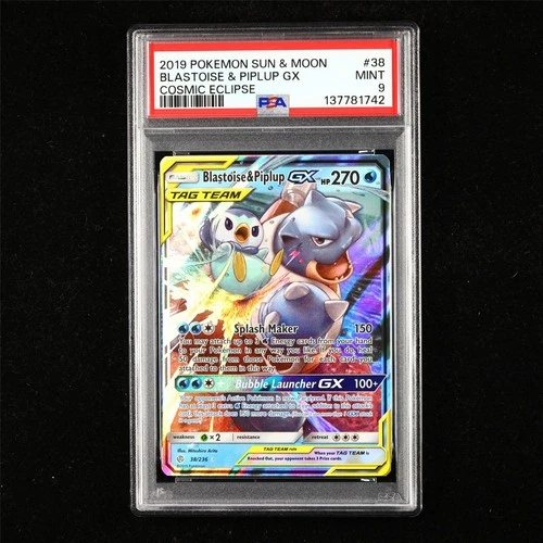 PSA 9 MINT 2019 Pokemon ENG Blastoise&Piplup GX 38/236