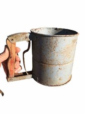 Vintage Androck Hand-i-Sift Flour Sifter Rustic Blue W Red Wood Handle Farmhouse