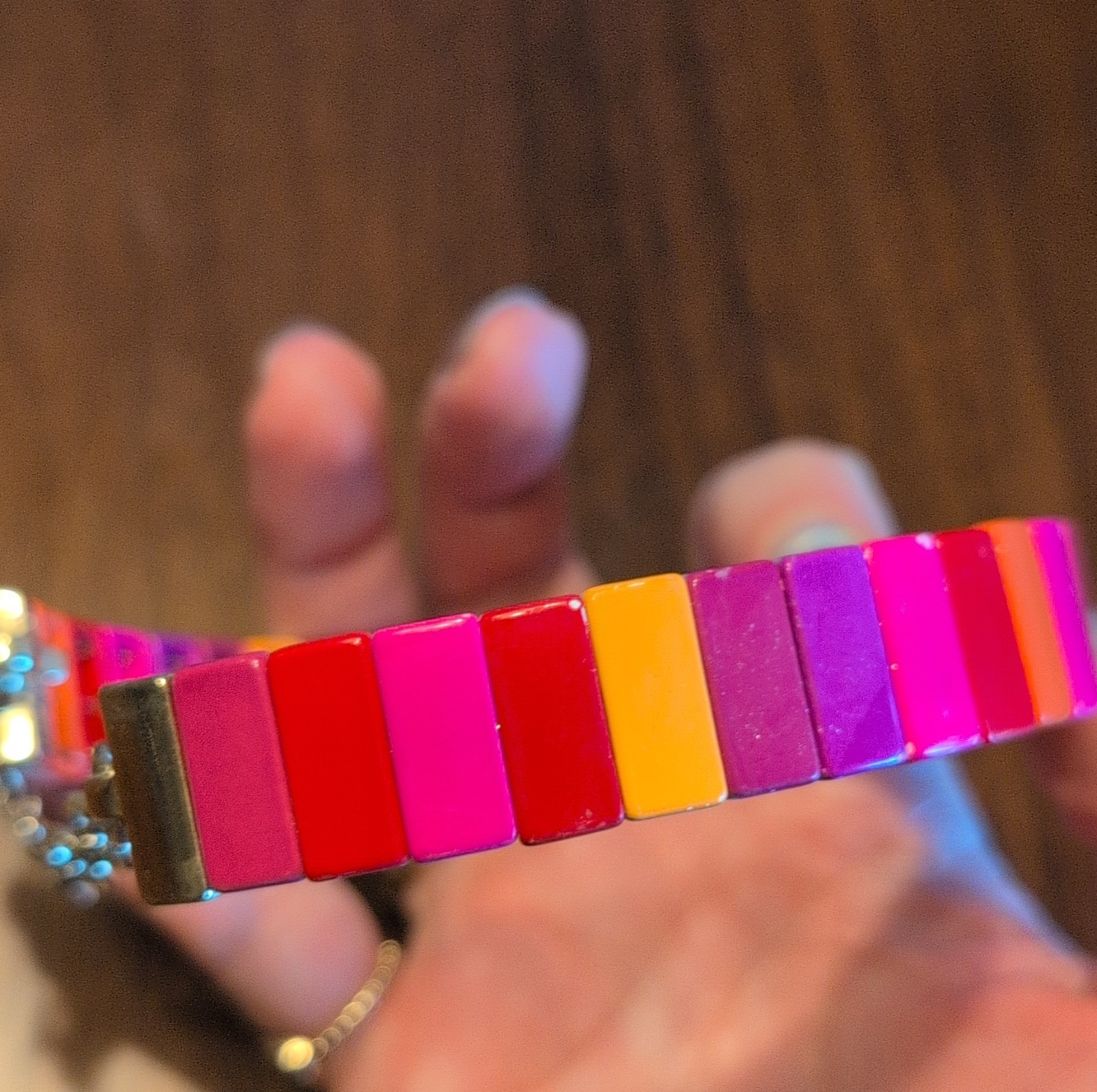 Multicolor Enamel Beaded Adjustable Bracelet Rect… - image 4