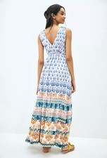 Anthropologie Gathered Tiered Maxi Dress Boho Floral Pockets Womens Medium