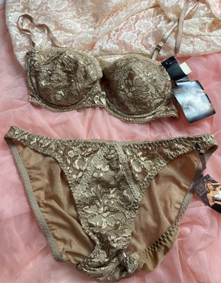 Vtg Alana Gale Nylon Sheer Shimmer Lace Lingerie Bra 36B Panty Set Panties 7 Nwt