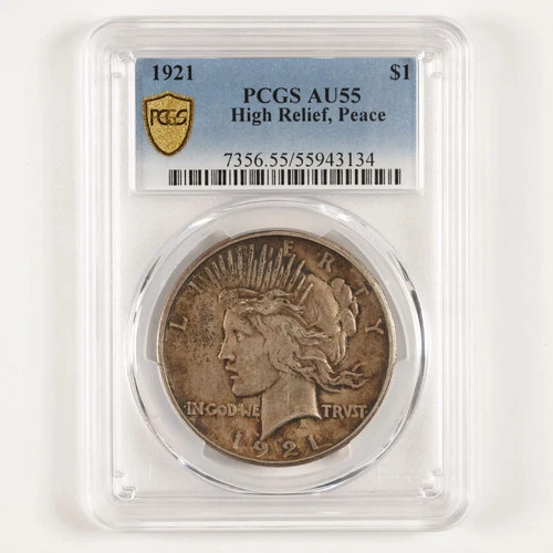 1921 High Relief Key Date Peace Dollar $1 AU55 PCGS 31121