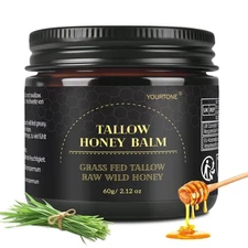Beef Tallow for Skin, Tallow and Honey Balm for Face, Organic Grass-fed Beef