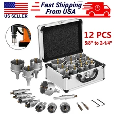 12PCS Metal Hole Saw Kit Carbide Cutter Drill Bit 5/8" To 2-1/4" Dia For Cutting