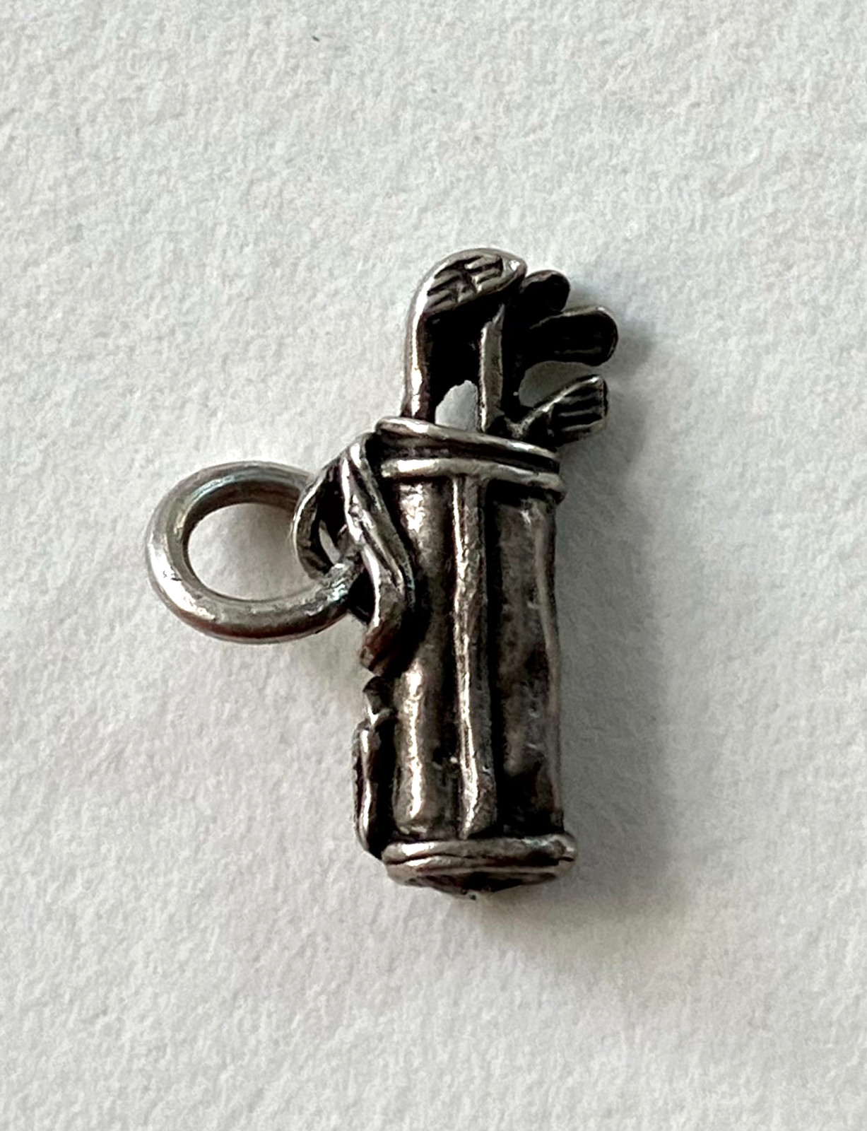Vintage sterling silver charm, golf  clubs, bag