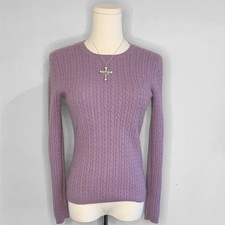 Anne Klein Sport Lavender Purple Cashmere Cable-knit Crewneck Sweater  S/M