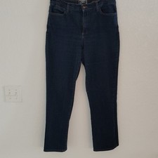 NYDJ Premium Denim Straight Leg Jeans Dark Blue Cotton Spandex Stretch Pockets