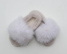 White fur slippers, Fox - Mink slides, Luxury Fur Slippers, Real Fur Slides