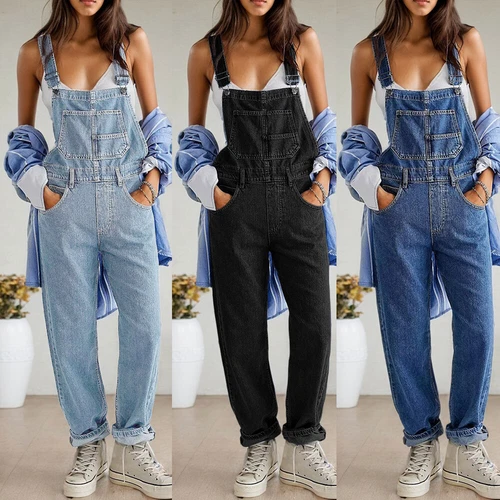 Damen Latzjeans Latzhose Denim Jumpsuit Baggy Overalls Jeanshosen Trägerhosen DE - Bild 1 von 20