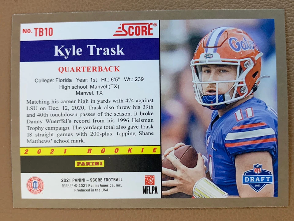 2021 Panini Score Football - KYLE TRASK THROWBACK ROOKIE #TB10 Tampa Bay - Image 2 of 2