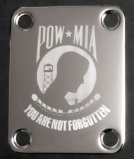GUITAR NECK PLATE - Engraved PhotoEtched - POW-MIA FLAG - Fits Fender - CHROME