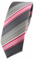 Schmale Tigertie Seidenkrawatte In Rosa Rot Grau Silber Anthrazit Gestreift