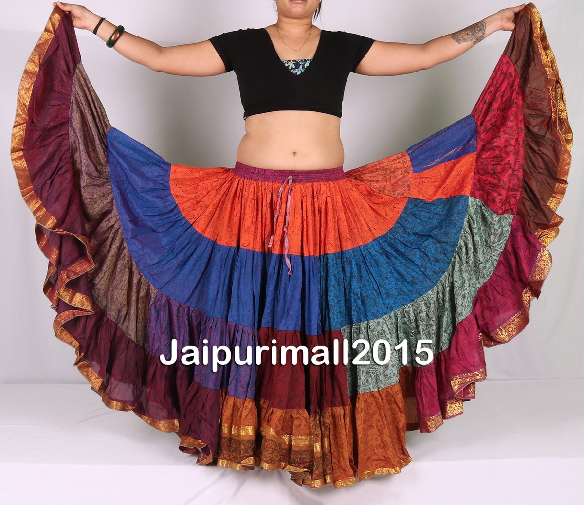 25 Yard Skirt Tribal Belly Dance 4 Tiered Gypsy Boho Festival