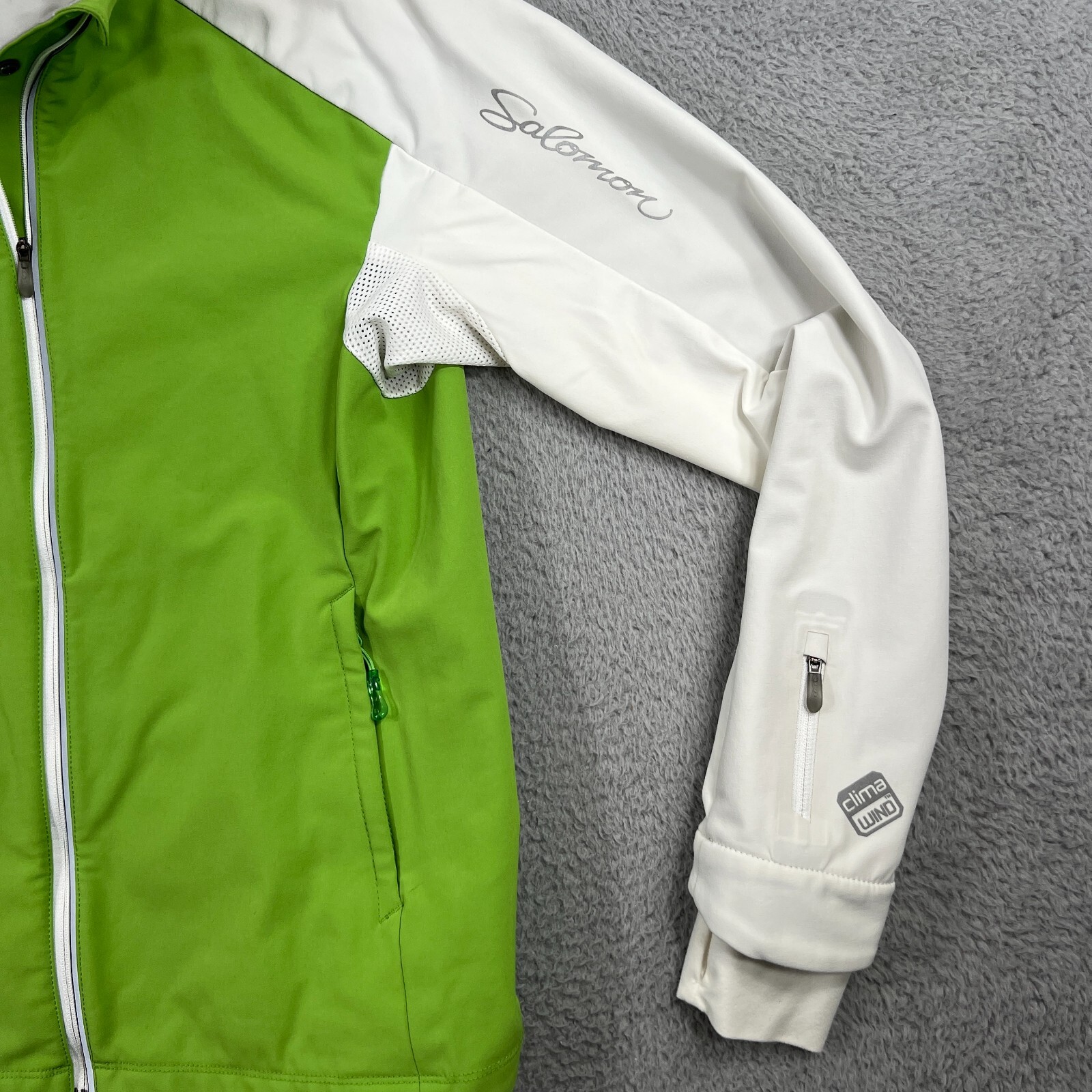 Salomon Giacca Donna Grande Verde Bianco Clima Vento Cerniera Piena Corsa Gorpcore