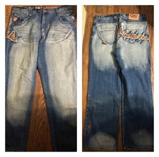 Y2K Sz40 Akademiks Embroidered Wide Leg Baggy Hip Hop - Streetwear Style Jeans