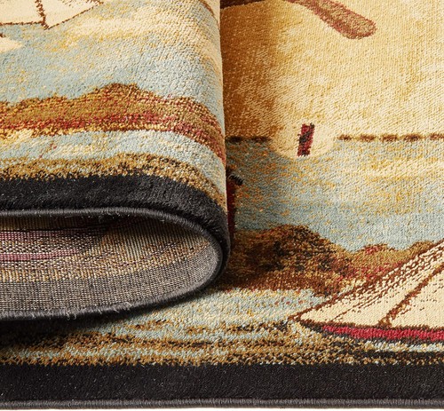 5x8 Nautical Coastal Lighthouse Sailboat Area Rug - Picture 5 of 5