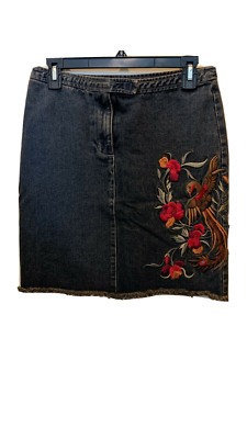 NY Jeans NY Co Womens Stretch Denim Skirt Size Embroidered