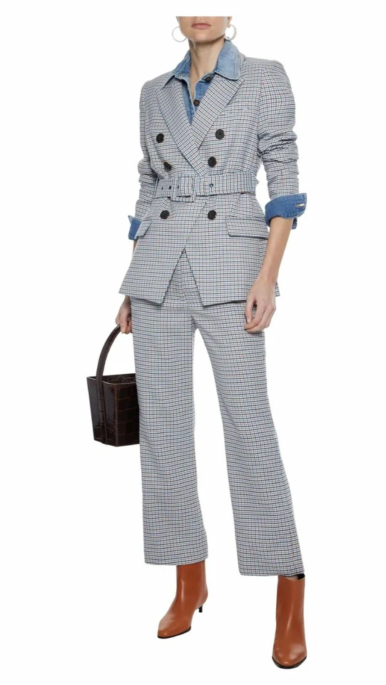 VERONICA BEARD Pants Womens sz 4 Blue Camel PLAID CORMAC Trousers NWT