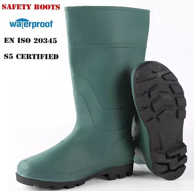 MENS STEEL TOE CAP WELLINGTONS WELLIES SAFETY WORK MUCKER RAIN BOOTS SIZE  6-13 UK
