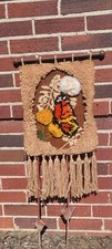Vintage 3D 1970s Monarch Butterflies Latch Hook Wall Hanging 18 33" Boho
