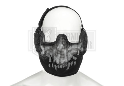 INVADER GEAR Steel Half Face SOFT Mask MESH EAR PROTECTION SKULL BLACK AIRSOFT 