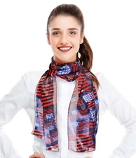 CBC Crown Women's Lightweight Silk Feeling Flag USA American Scarf 13"x60"