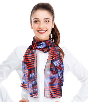 CBC Crown Women's Lightweight Silk Feeling Flag USA American Scarf 13''x60''