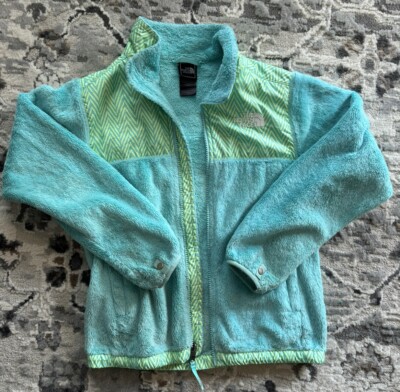 The North Face Sky Blue Green Zig Zag Chevron Denali Jacket Girls Size M 10/12