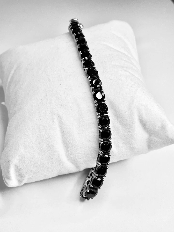 Ladies Tennis Bracelet w/ Simulated Black Onyx Stones 925 Sterling Silver 7.5'' - Image 2 of 4