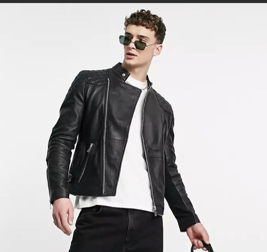 Bolongaro Trevor Mens quilted leather biker jacket size M UK