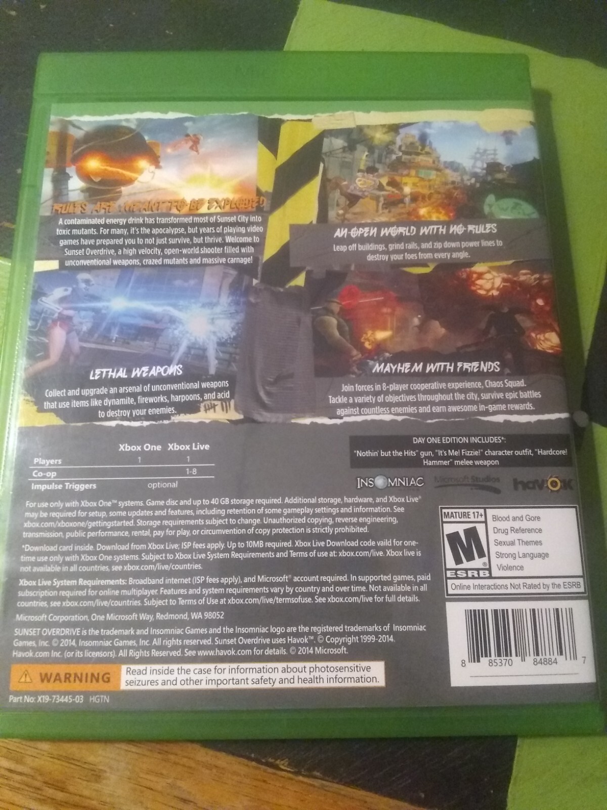 Working Fizzie Code Sunset Overdrive - Day 1 Edition (Microsoft Xbox One,  2014) 885370848847