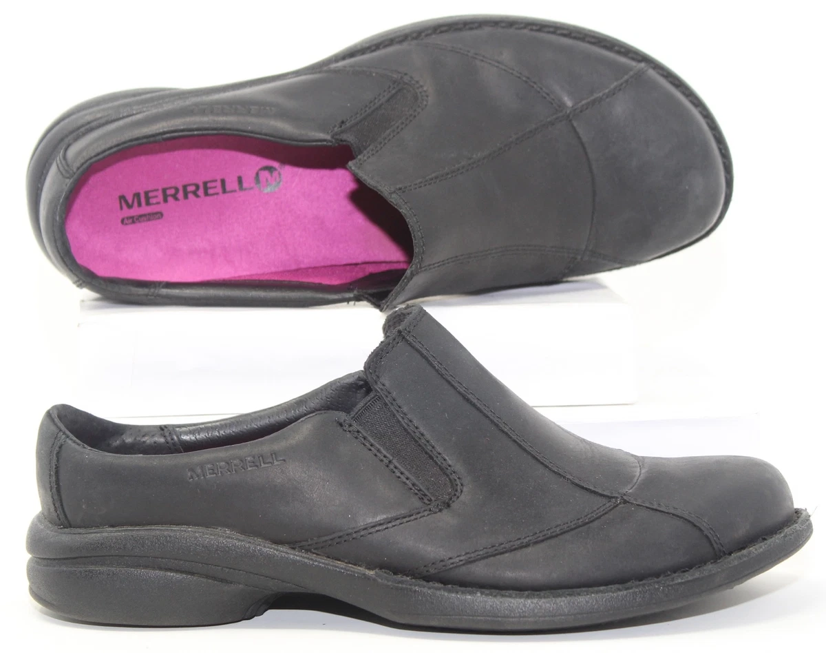 Merrell Air Cushion Womens Comfort Clog Mules Slip On Shoes Black Leather Size 6