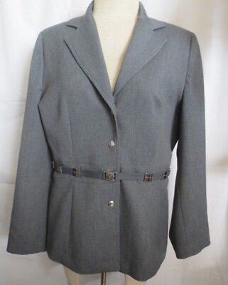 Vertigo Paris Gray Blazer Suit Jacket Size L Belted Made in France